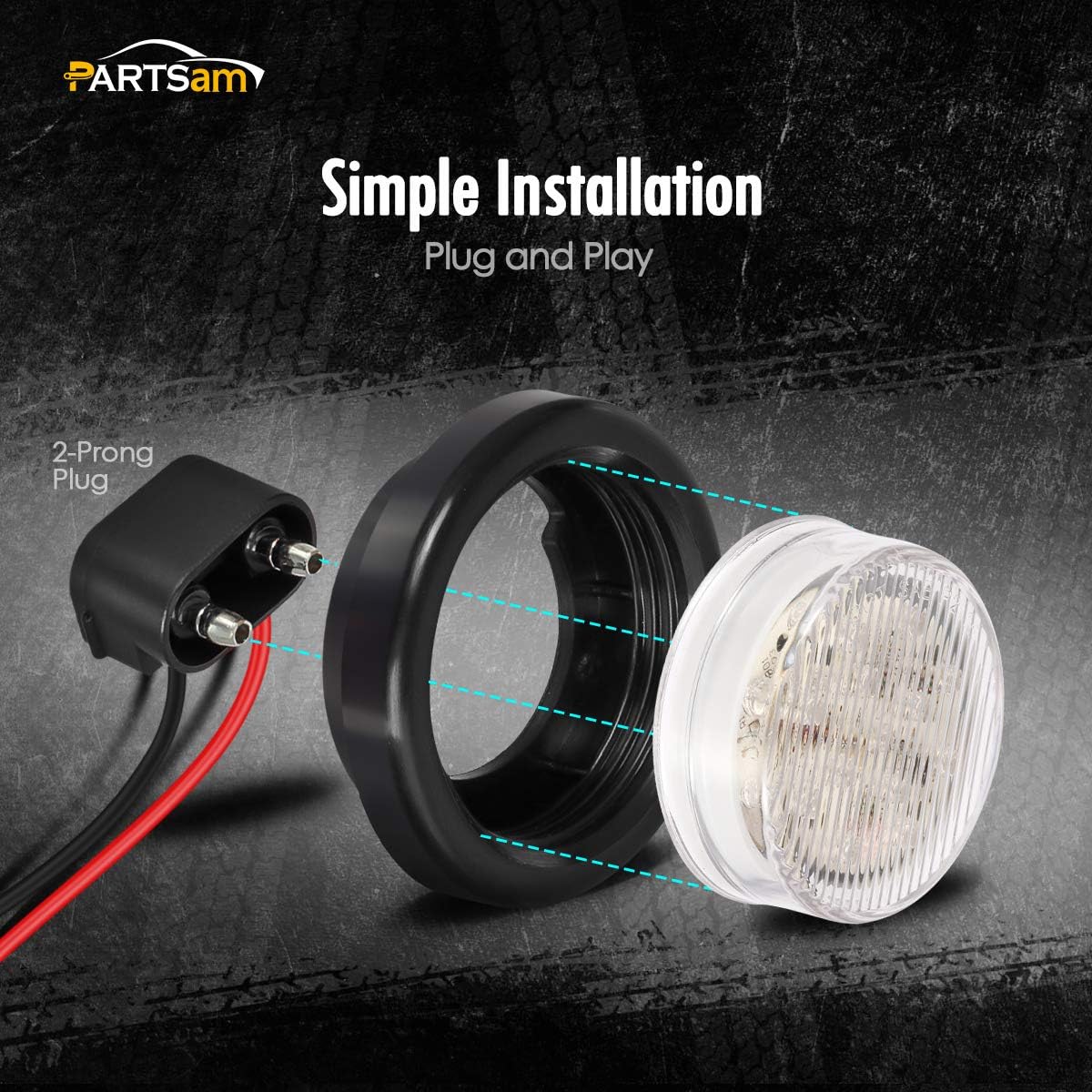 Partsam 2 piezas de 2.5 pulgadas, marcador lateral redondo blanco y luces de liquidación, luces de respaldo inversas, 13 diodos, ojalescoletas,