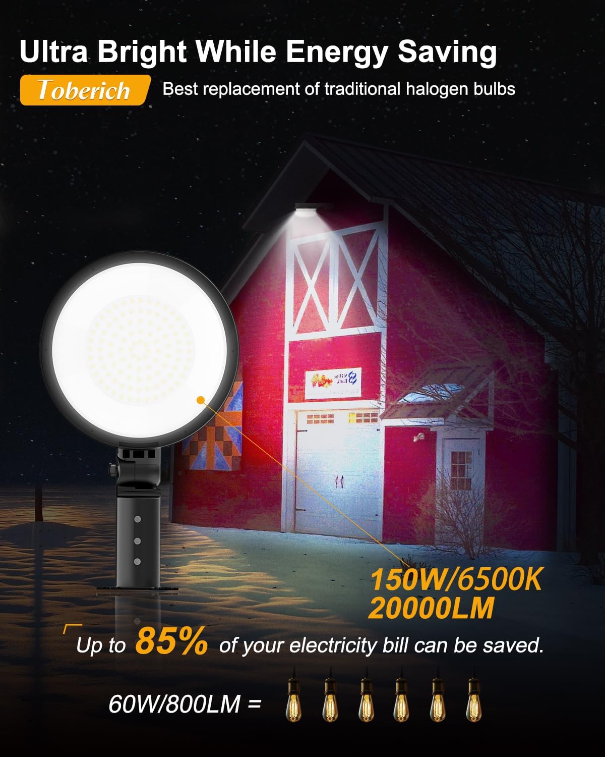 Paquete de 2 luces LED de granero, 150 W, 20000 lúmenes, luces de área de patio del atardecer al amanecer, iluminación al aire libre con fotocélula