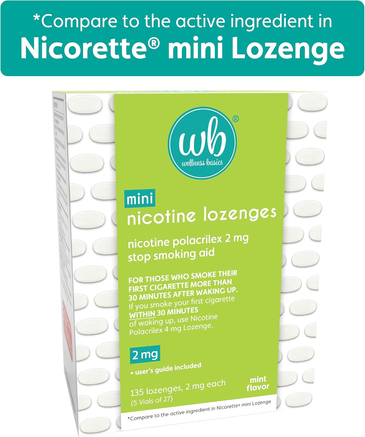 Mini pastilla de nicotina (2 mg – 135 unidades) Ayuda para dejar de fumar – Reduce los síntomas de abstinencia – Sabor a menta (paquete de 5 viales)