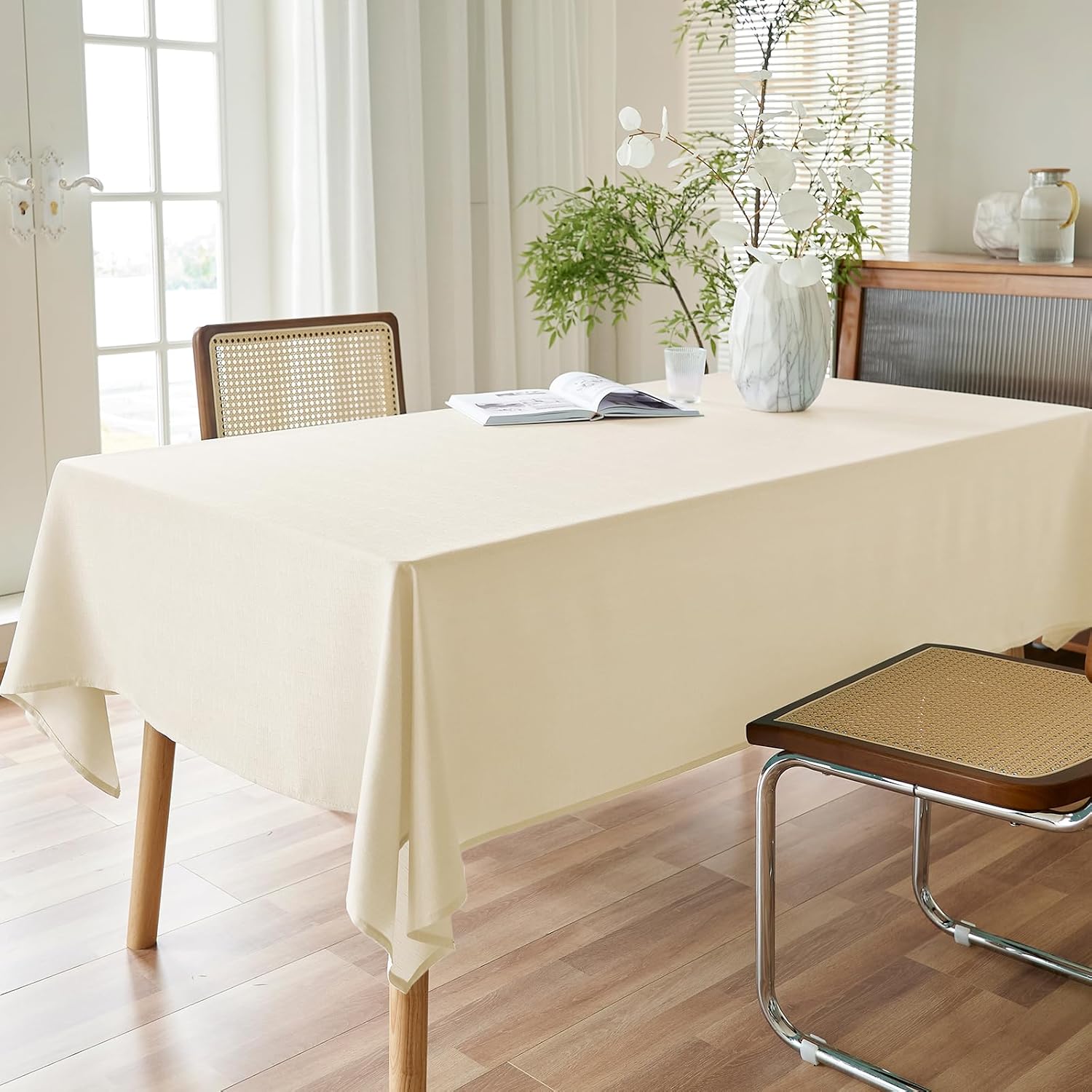 Mantel texturizado rectangular de 60 x 84 pulgadas, resistente al agua, a prueba de derrames, lavable, tela sin arrugas, cubierta de mesa de comedor