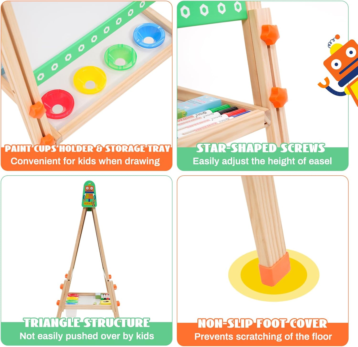 Caballete de madera plegable de doble cara para niños, pizarra blanca, caballete de arte con almacenamiento, caballete de altura ajustable para