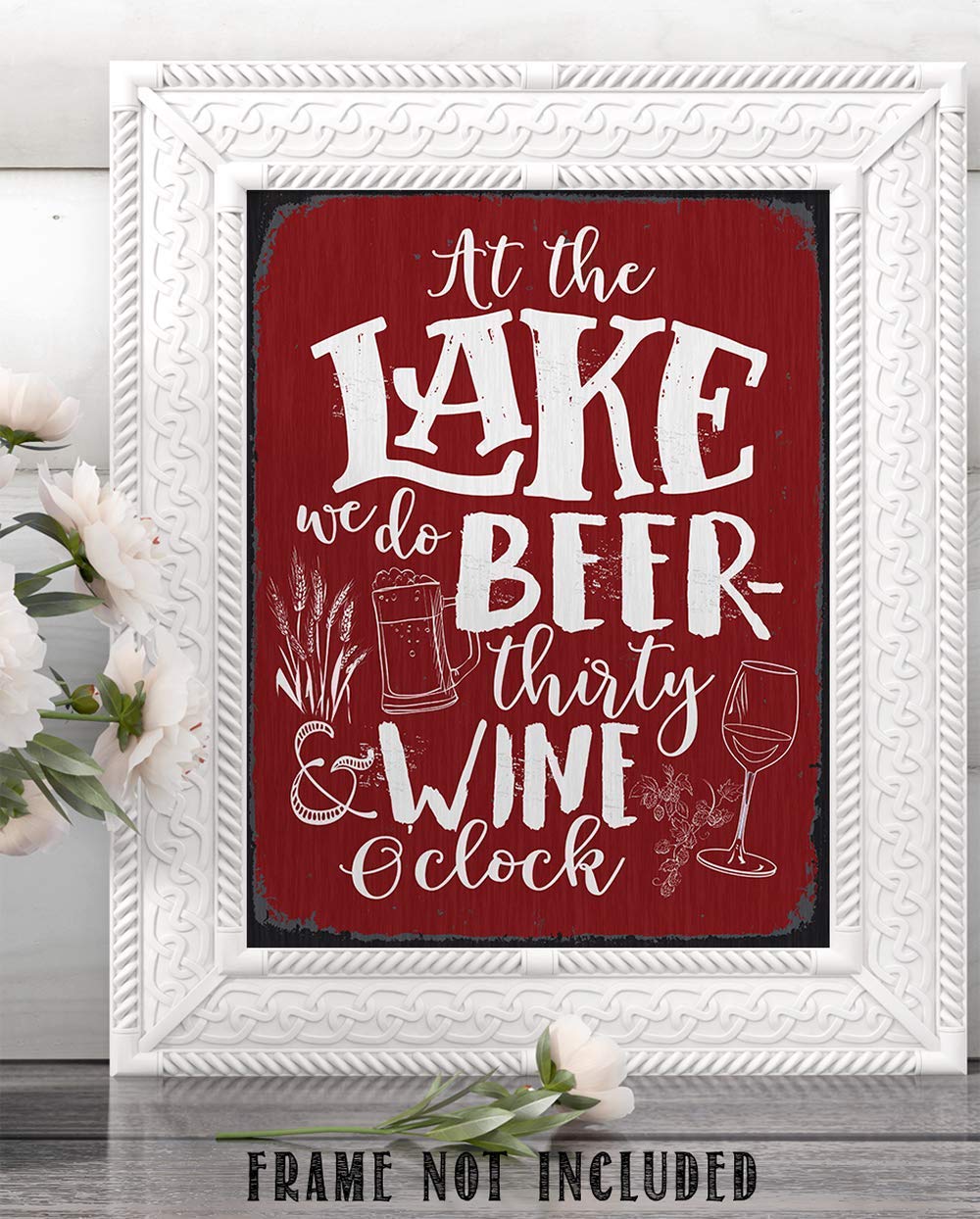 At The Lake We Do Beer Thirty And Wine O’clock – Great Lake House Decor, Cabin and Lake Home Bar Decoration, Beer Wine Lovers Housewarming Gift,