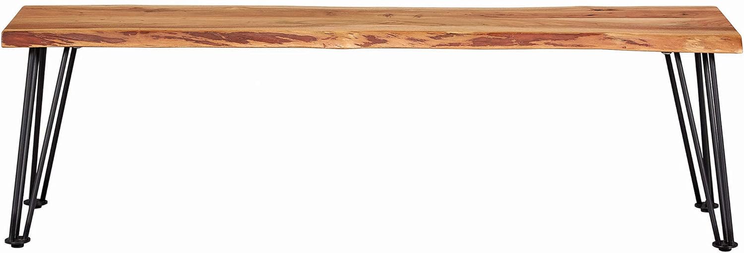 Coaster Furniture Sherman – Banco de comedor moderno de madera maciza con borde vivo, base de metal, acacia natural, plomizo, 190913