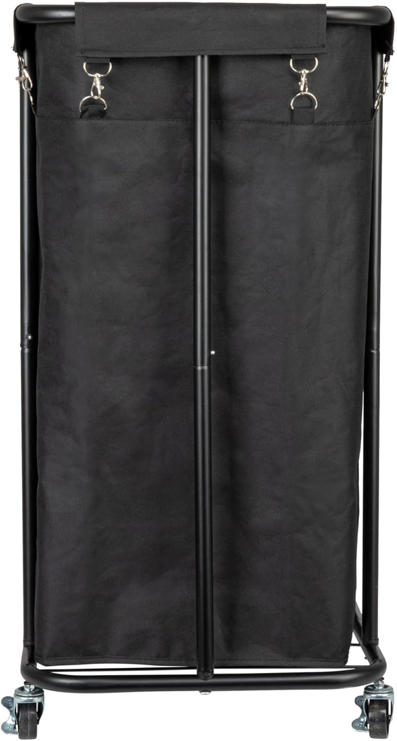 Household Essentials Clasificador de ropa rodante de 2 bolsas, color negro