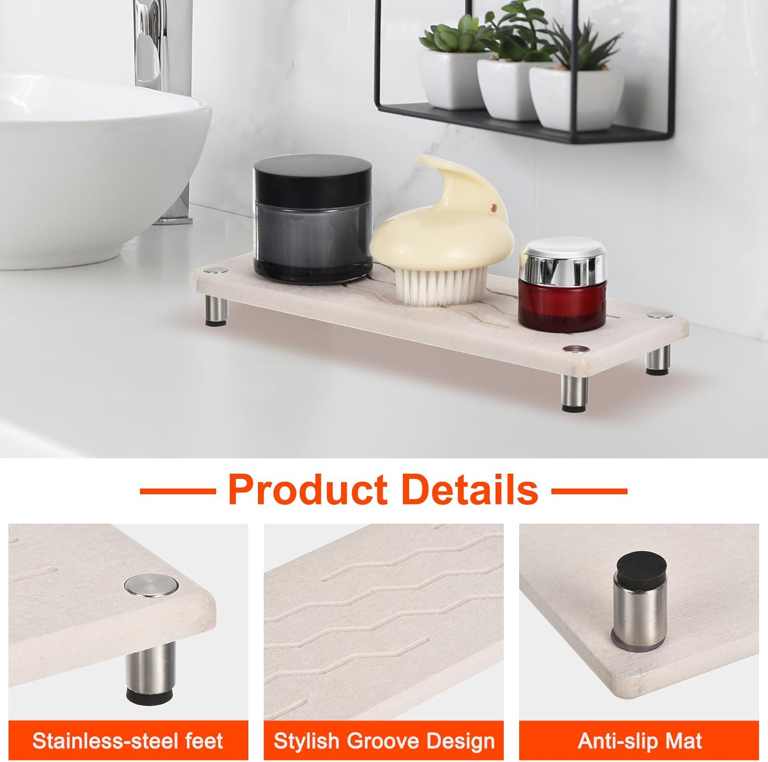 uxcell Organizador de fregadero seco instantáneo, bandeja de fregadero de piedra de secado rápido, bandeja de piedra absorbente de agua, adecuada