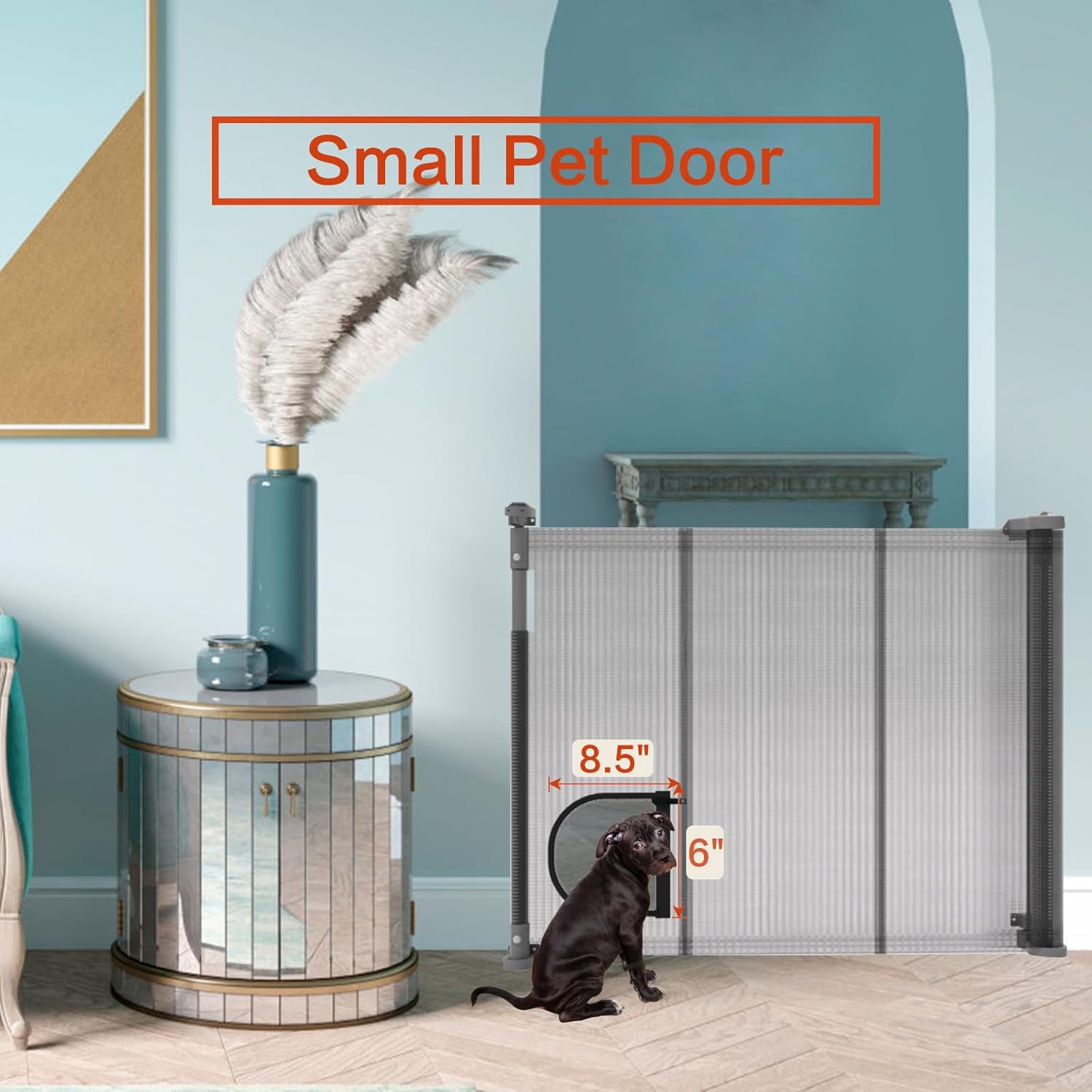 Puertas retráctiles para bebés 2.0, 34 pulgadas de alto, se expanden hasta 70 pulgadas de ancho, puerta de malla extra ancha para bebés con puerta