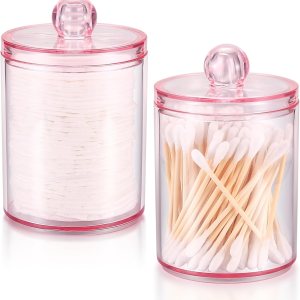 Paquete de 2 organizadores de almacenamiento con etiquetas para bolas de algodón, hisopo de algodón, almohadillas redondas de algodón, hilo dental, Paquete de 2 organizadores de almacenamiento con etiquetas para bolas de algodón, hisopo de algodón, almohadillas redondas de algodón, hilo dental,