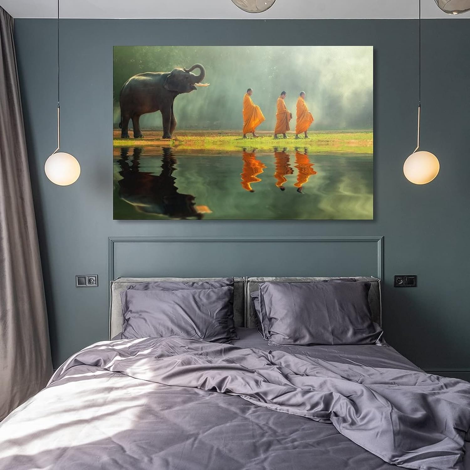 Póster estético de la habitación, monje y elefante, viven en paz, pinturas artísticas de pared, lienzo, decoración de pared, decoración del hogar,