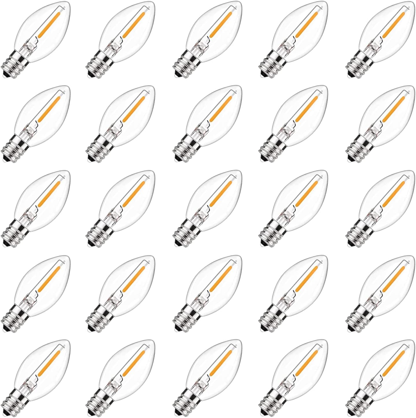 GOOTHY Paquete de 25 bombillas LED C7 de repuesto, bombillas LED inastillables E12 para Navidad al aire libre, bombillas de velas, bombillas