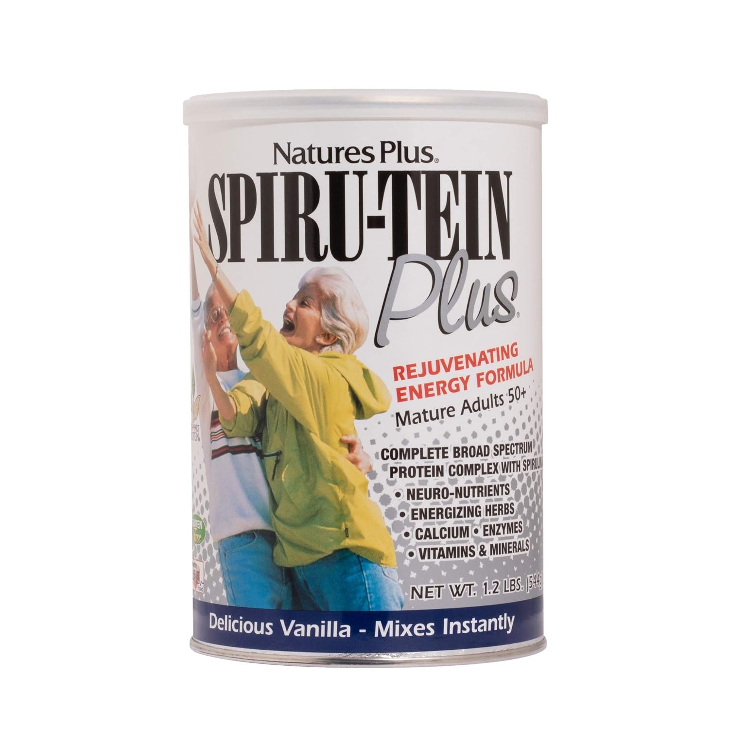 NaturesPlus SPIRU-TEIN Plus – Batido para adultos maduros, sabor a vainilla, 1.2 libras, proteína en polvo, reemplazo de comidas a base de plantas,
