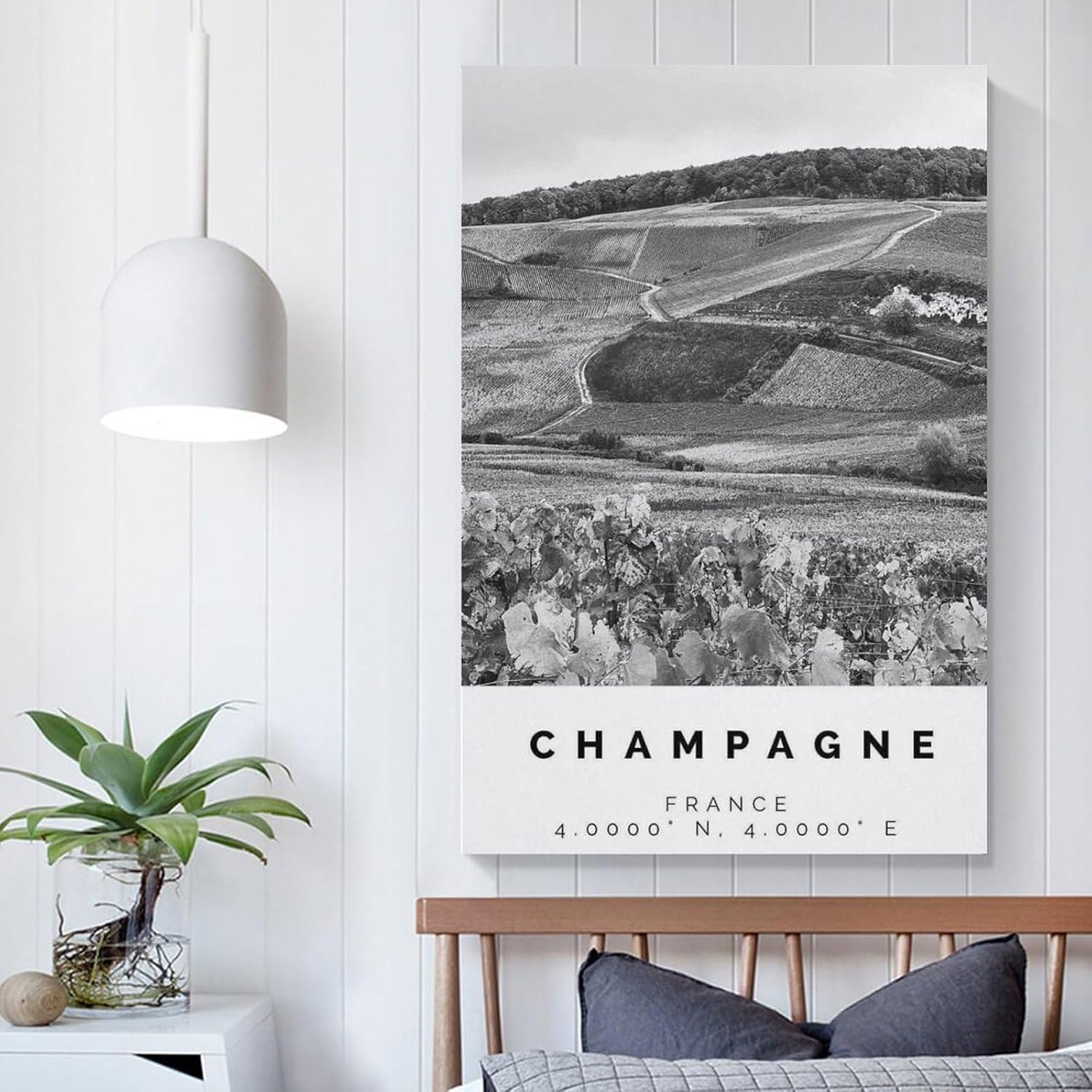 Póster de champán con impresión en blanco y negro, arte de pared de champán, impresión fotográfica de champán, póster de regalo de champán, pintura