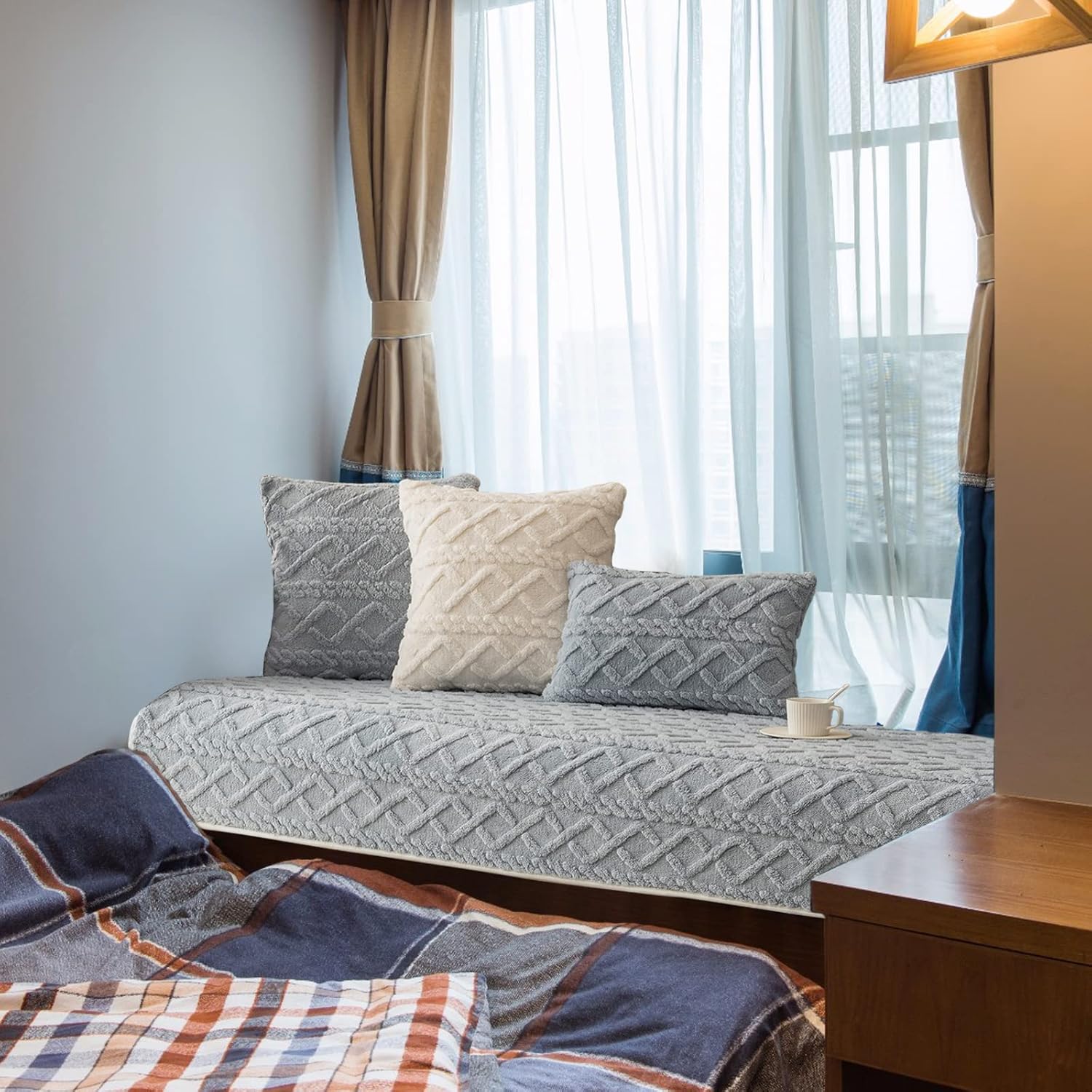 Cojín bohemio para ventana de bahía, con patrón de jacquard, para asiento de ventana de interior, dormitorio, decoración bohemia, almohadillas de