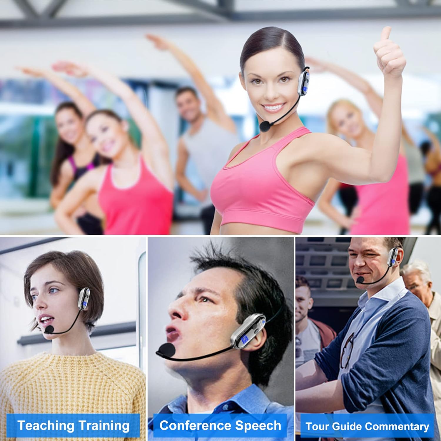 Sistema de micrófono inalámbrico UHF Auriculares con micrófono – Pantalla digital LED, micrófono de mano de cabeza 2 en 1, tiempo de trabajo 6H,