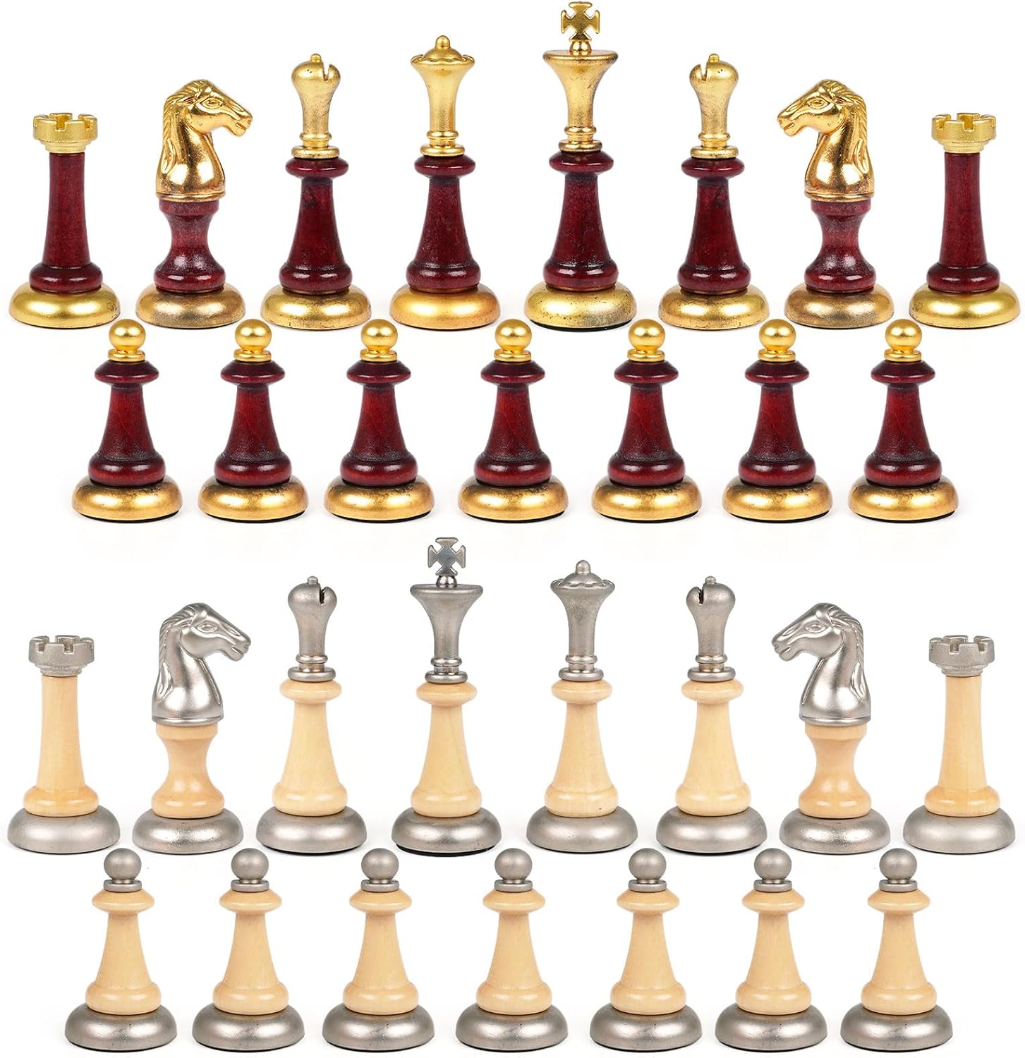 Juego de ajedrez de madera+metal para adultos y niños – Tablero de ajedrez de mármol con piezas de ajedrez – Juegos de ajedrez de viaje portátiles