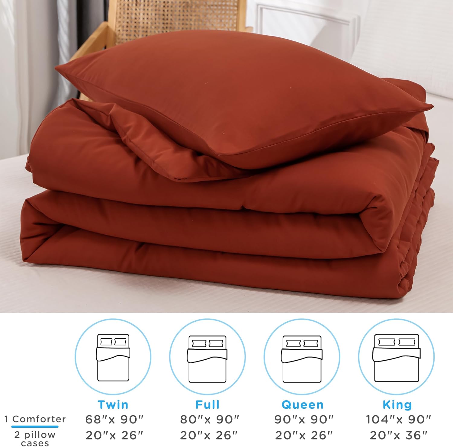 ATsense Juego de edredón naranja quemado, tamaño individual, 3 piezas, tamaño individual XL, juego de edredón de ropa de cama óxido para mujeres y