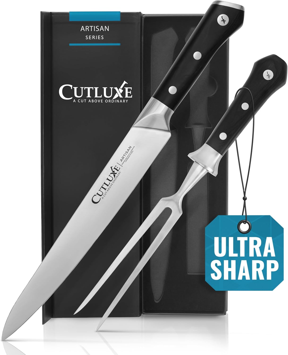 Cutluxe Juego de cuchillos de trinchar  Tenedor y cuchillo de trinchar para carne, barbacoa, pechuga, pavo  Acero alemán de alta calidad afilado