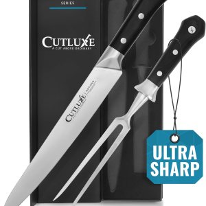 Cutluxe Juego de cuchillos de trinchar  Tenedor y cuchillo de trinchar para carne, barbacoa, pechuga, pavo  Acero alemƔn de alta calidad afilado Cutluxe Juego de cuchillos de trinchar  Tenedor y cuchillo de trinchar para carne, barbacoa, pechuga, pavo  Acero alemƔn de alta calidad afilado