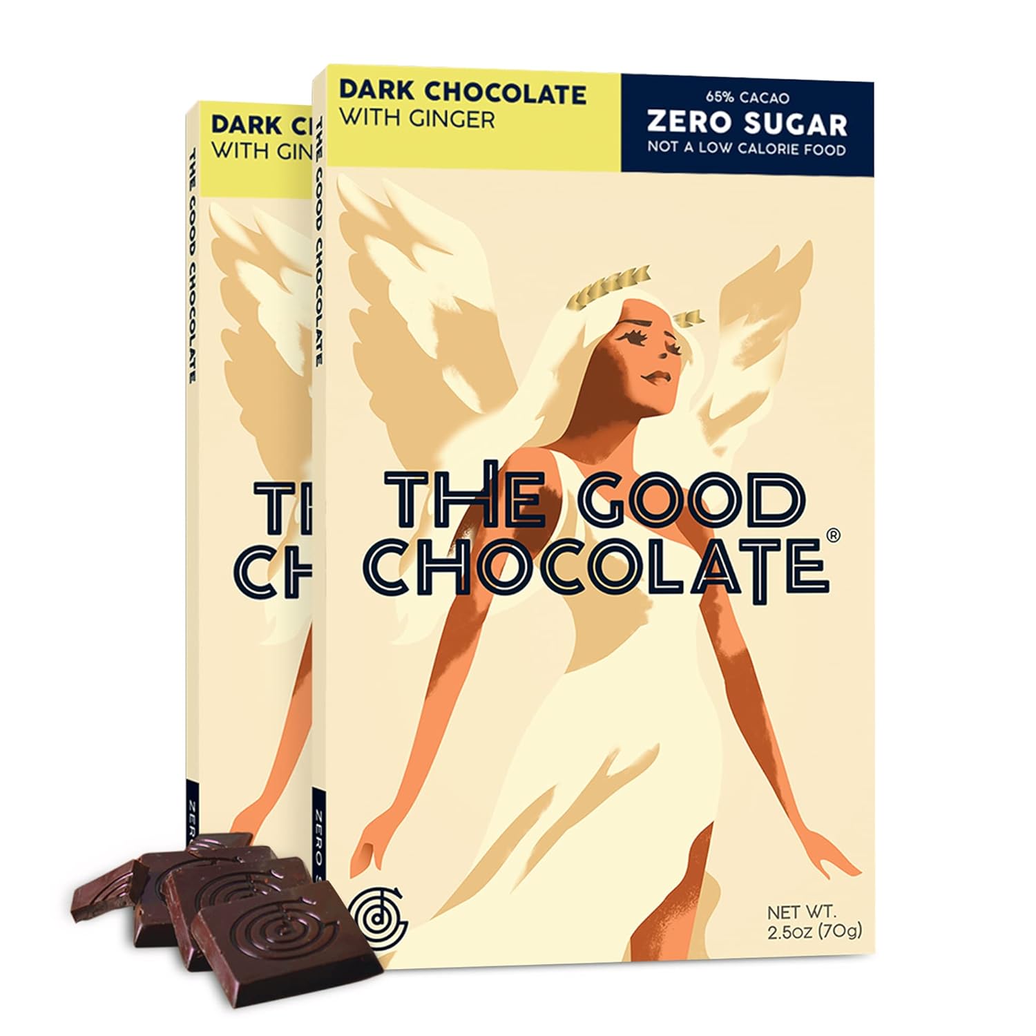The Good Chocolate – Barras de chocolate con jengibre, cero azúcar, aperitivo de carbohidratos netos más bajos, calorías más bajas, caramelo de