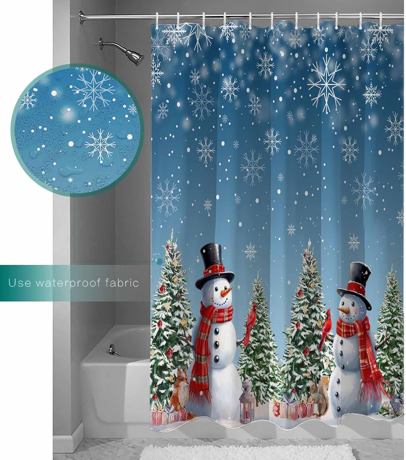 LBHAUSE Cortina de ducha de tela impermeable con diseño de muñeco de nieve de Navidad para decoración de baño, cortinas de baño de Navidad, bañeras,