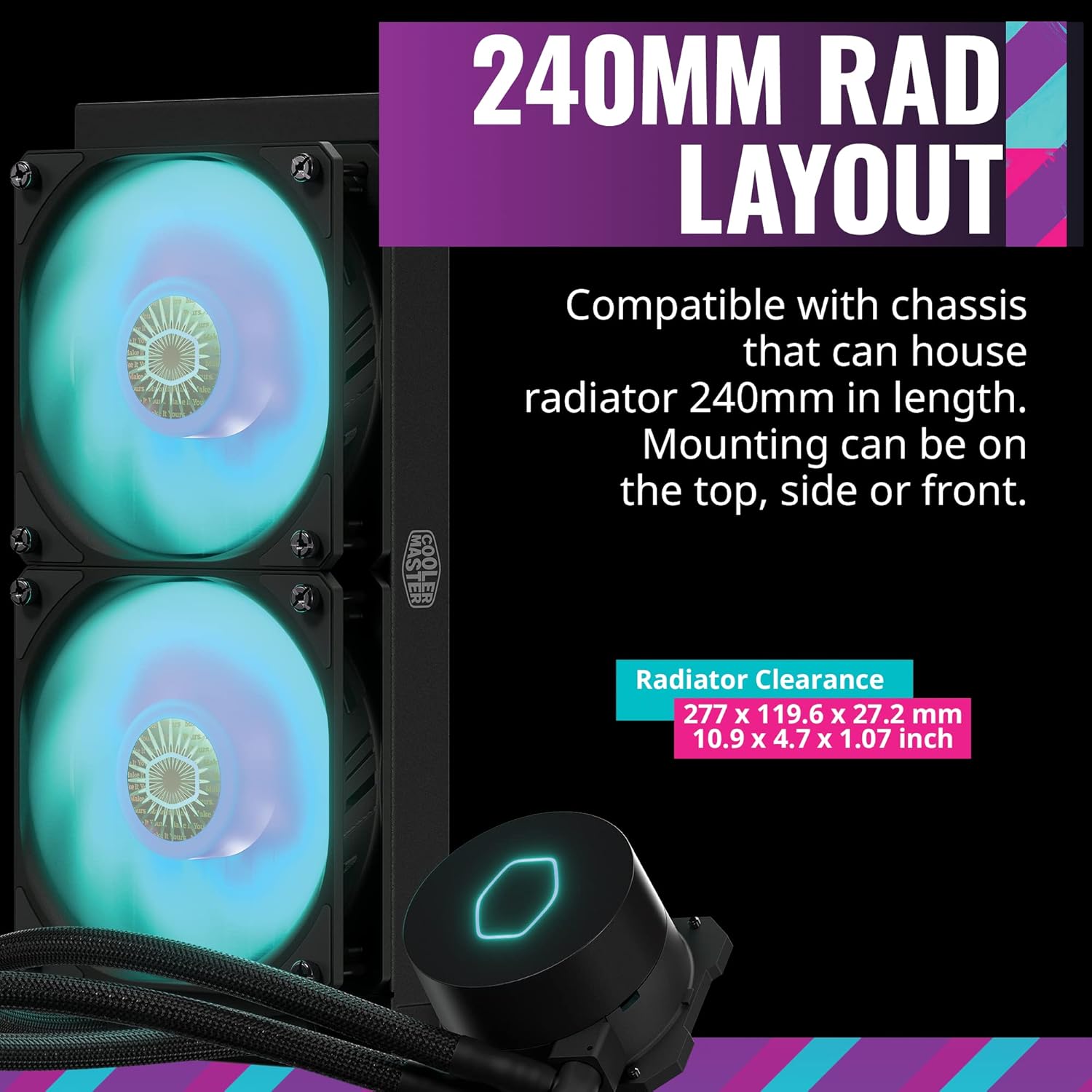 Cooler Master MasterLiquid ML240L RGB V2, enfriador líquido de CPU y pasta térmica de rendimiento HTK, radiador de 240, doble flujo de SickleFlow de