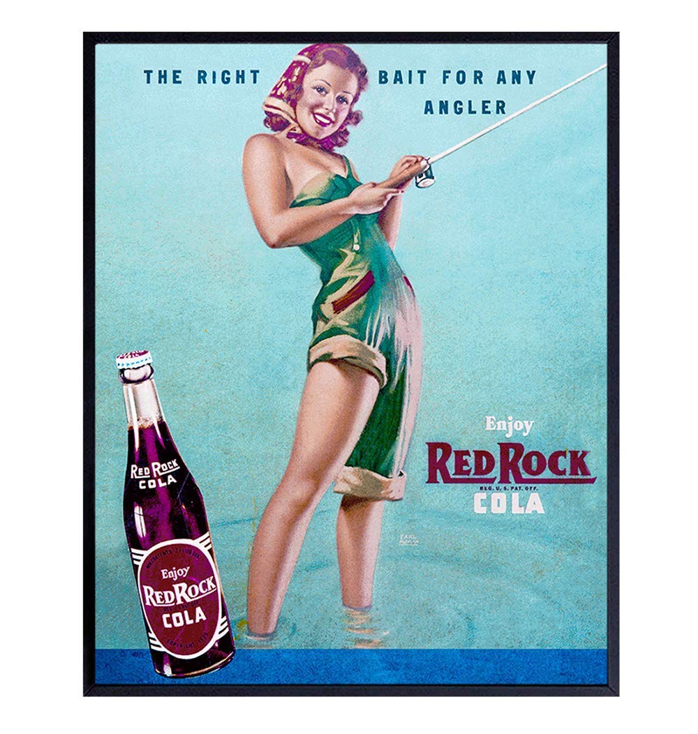 Fishing Pinup Girl – Unframed Wall Art Print – Great for Lake or Beach House, Man Cave – Chic Home Decor – Unique Gift for Fishermen, Anglers –