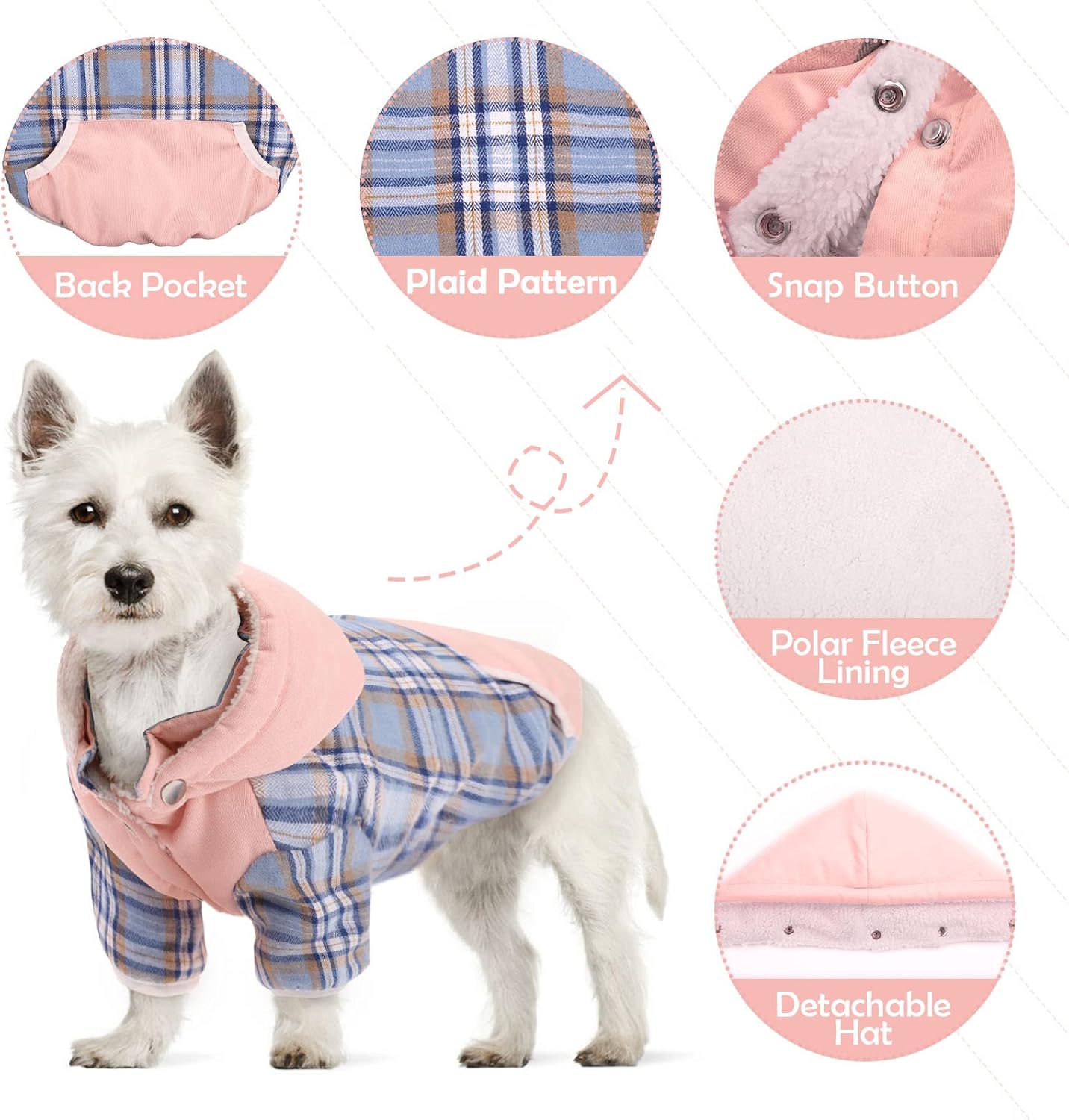 Abrigo de invierno para perro, chaqueta de forro polar para perro con agujero para arnés con capucha para perro con sombrero, abrigo cálido para