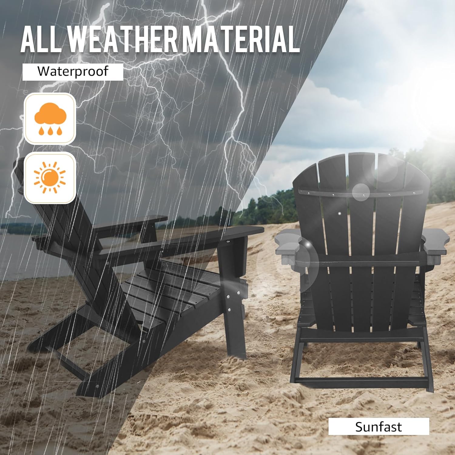 Adirondack – Juego de 2 sillas para patio al aire libre, muebles de plástico HDPE para todo tipo de clima, para terraza, porche delantero, patio