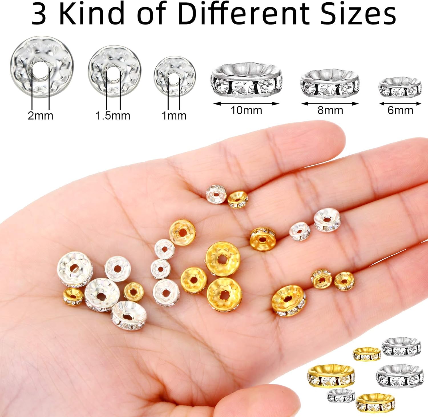 800 cuentas espaciadoras redondas Rondelle con diamantes de imitación de cristal, cuentas sueltas Rondelle, cuentas de abalorio de 0.236in, 0.315in,