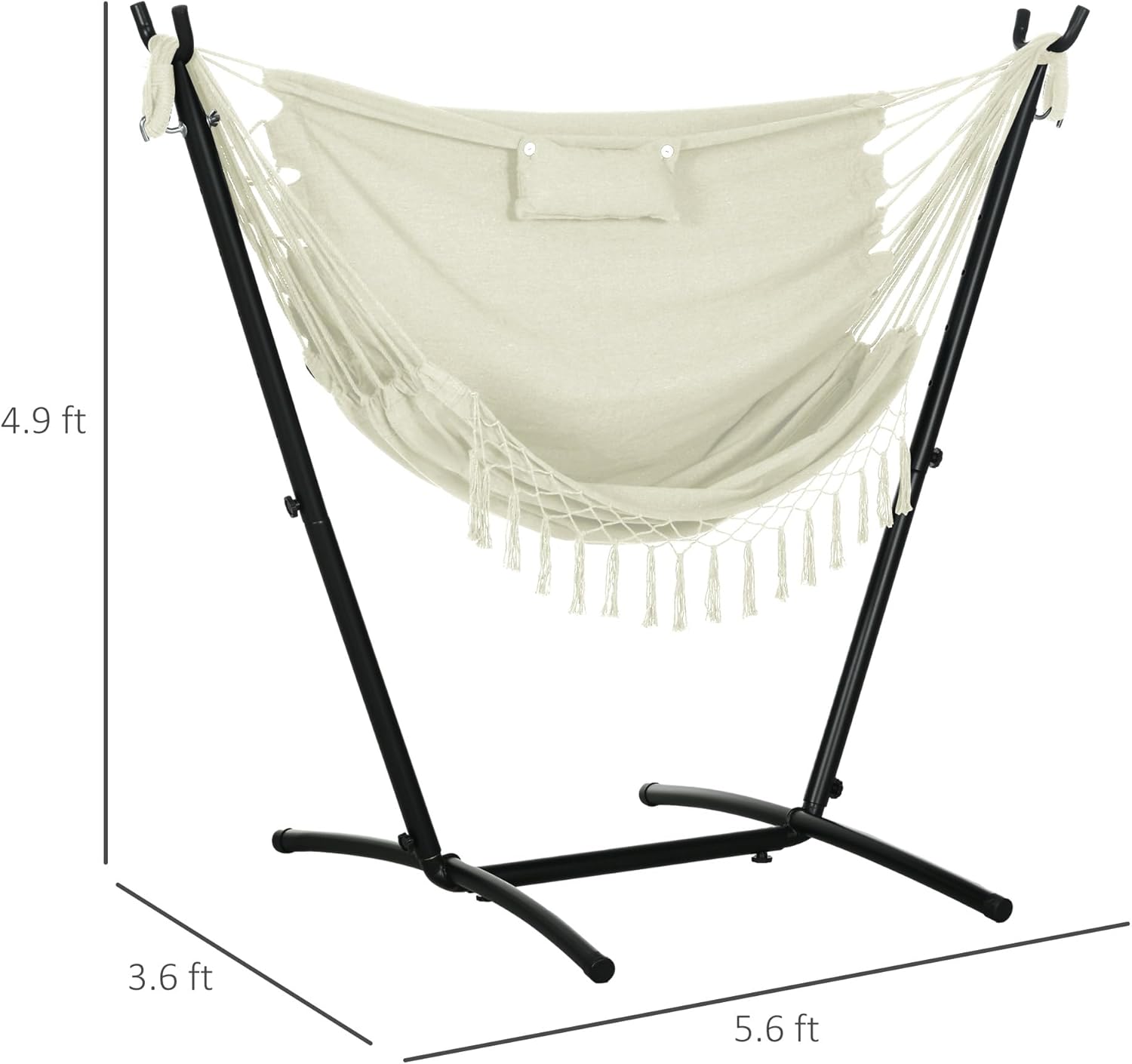 Outsunny Silla hamaca de patio con soporte, hamaca para exteriores con bolsillo lateral y reposacabezas, color blanco crema