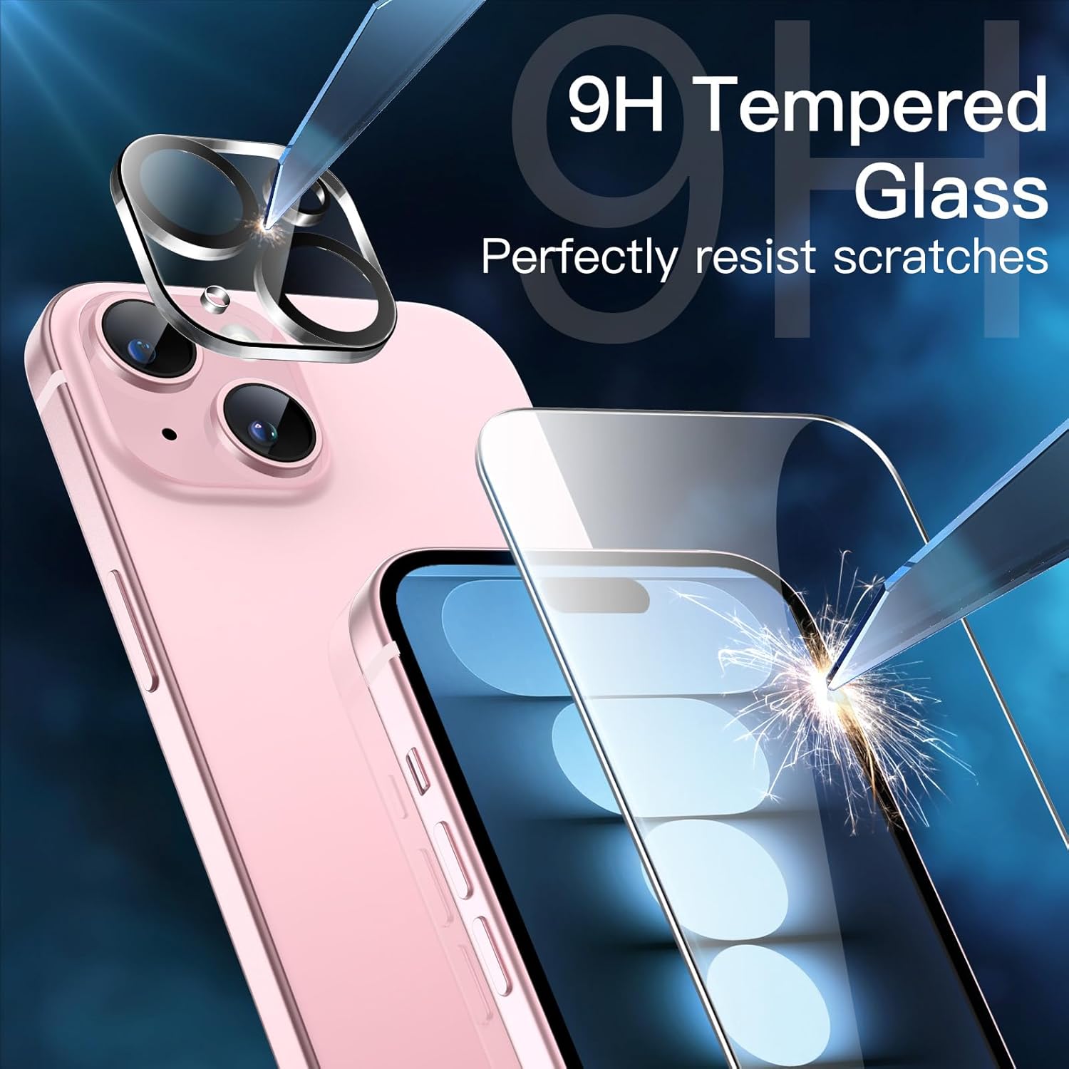 JETech Protector de pantalla para iPhone 15 de 6.1 pulgadas con protector de lente de cámara, herramienta de fácil instalación, película de vidrio