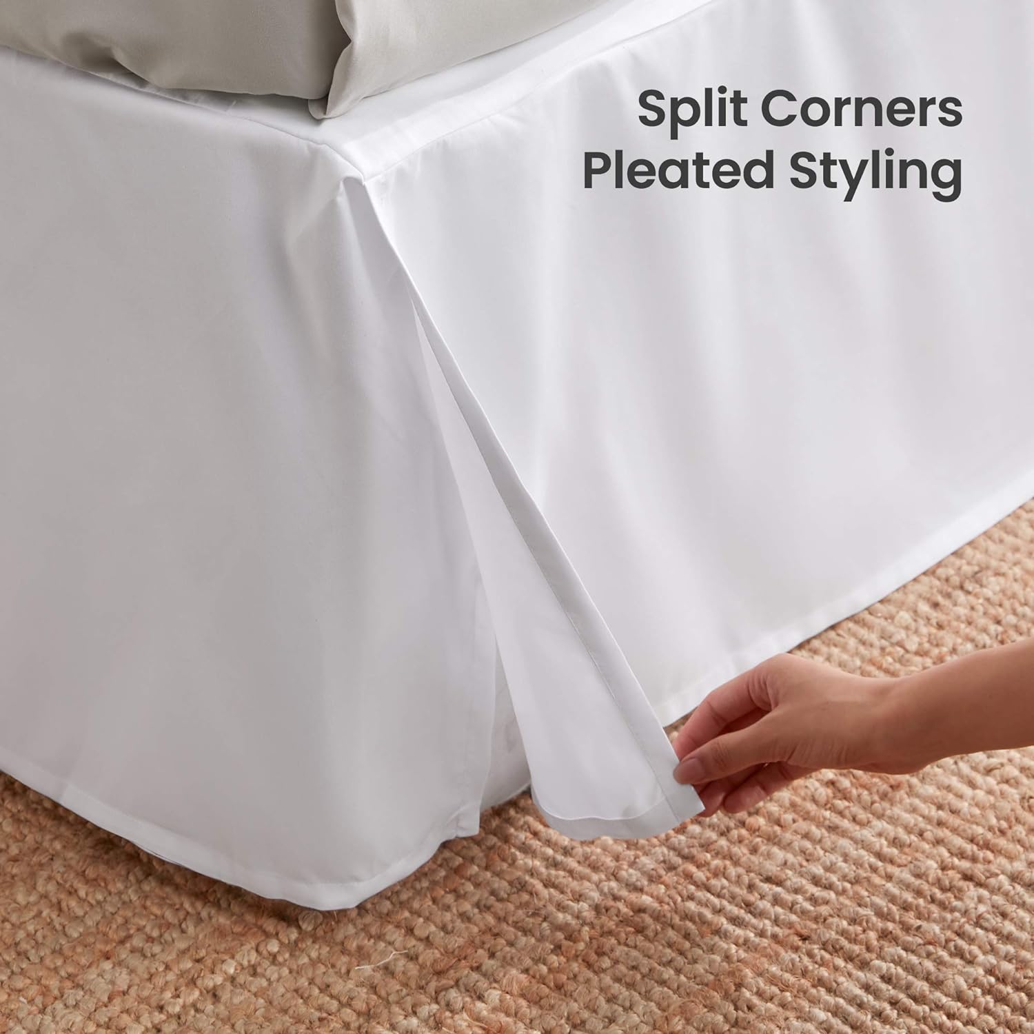SLEEP ZONE Faldas de cama plisadas envolventes tamaño Queen, falda de cama a medida de 15 pulgadas, de fácil ajuste, antiestática, sin arrugas y