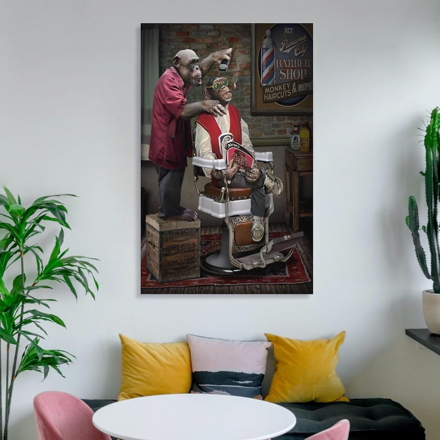Aimeryup Póster enmarcado de cortes de pelo de mono para decoración de pared, baño, lienzo, impresiones artísticas sin marco, 24 x 36 pulgadas (23.6