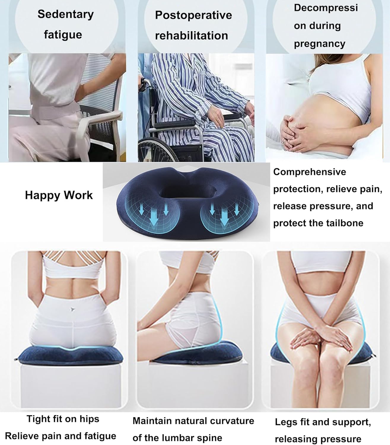Cojín ergonómico para coxis de hemorroides, cojín de asiento ergonómico para aliviar el dolor de próstataciáticasuelo pélvicoúlceras por presión