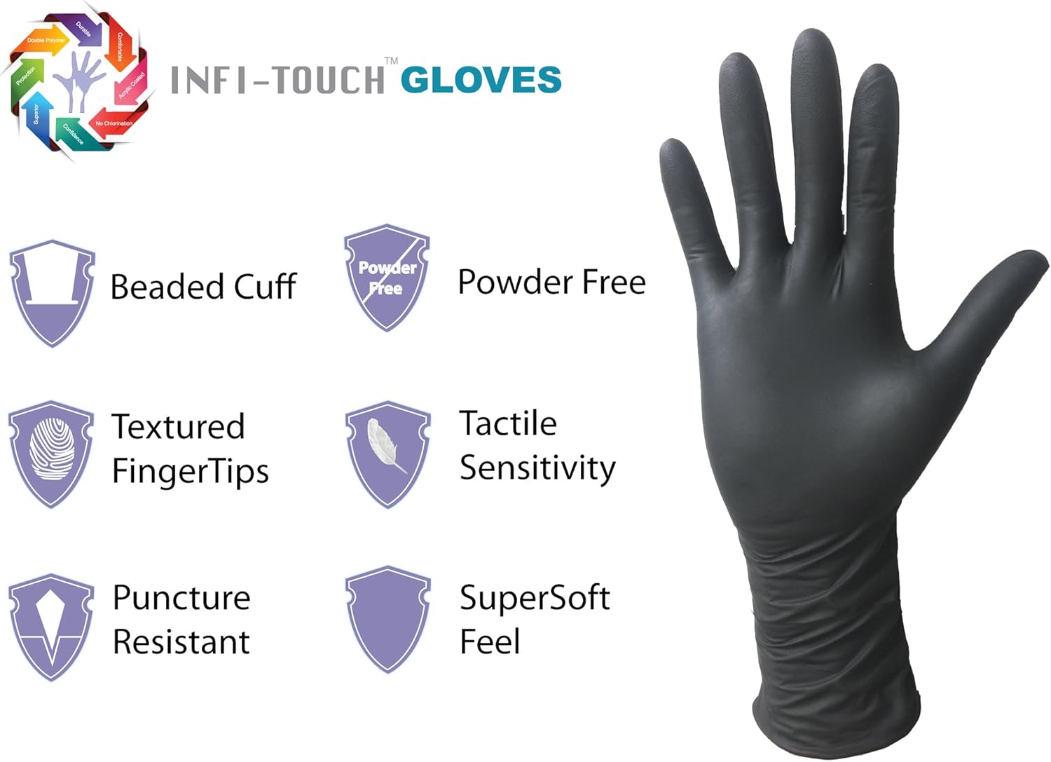guantes negros descartables de látex, 12 pulgadas de longitud, grosor de 2164, sin polvo, 50 unidades