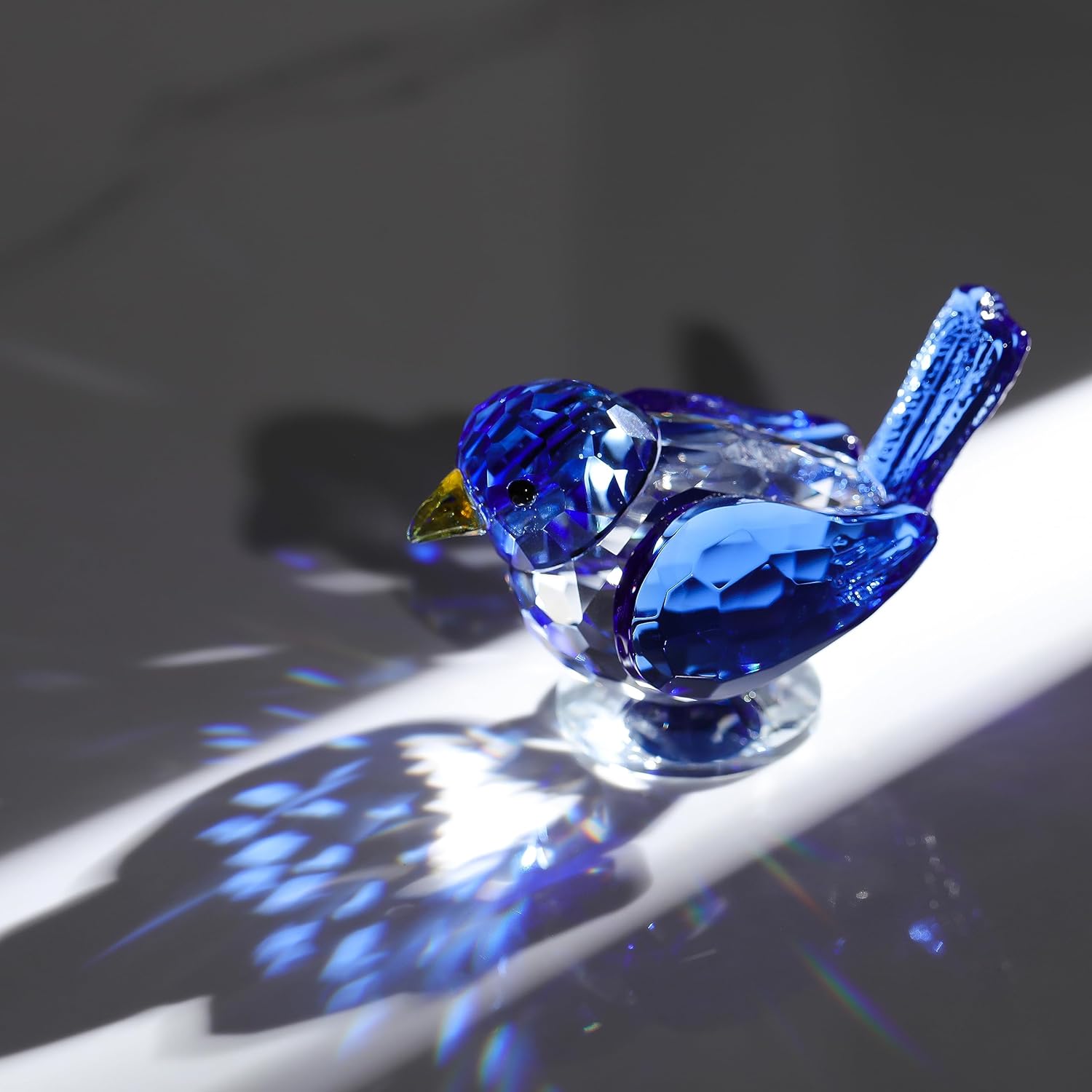 Qianwei Figura de pájaro de cristal azul coleccionable  Figuras de animales de cristal hechas a mano con cristal para oficina, escritorio, mesa,