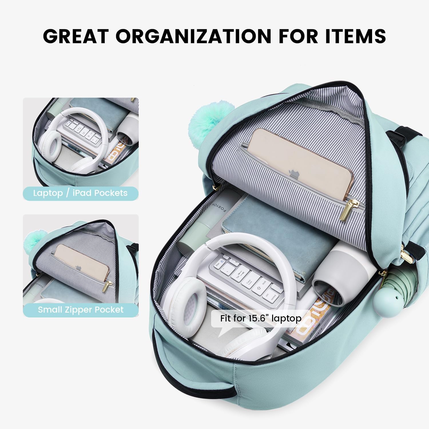 LOVEVOOK Mochila para laptop para mujer bolsas de computadora de negocios para viajes de trabajo, Verde (Mint Green), Mochila