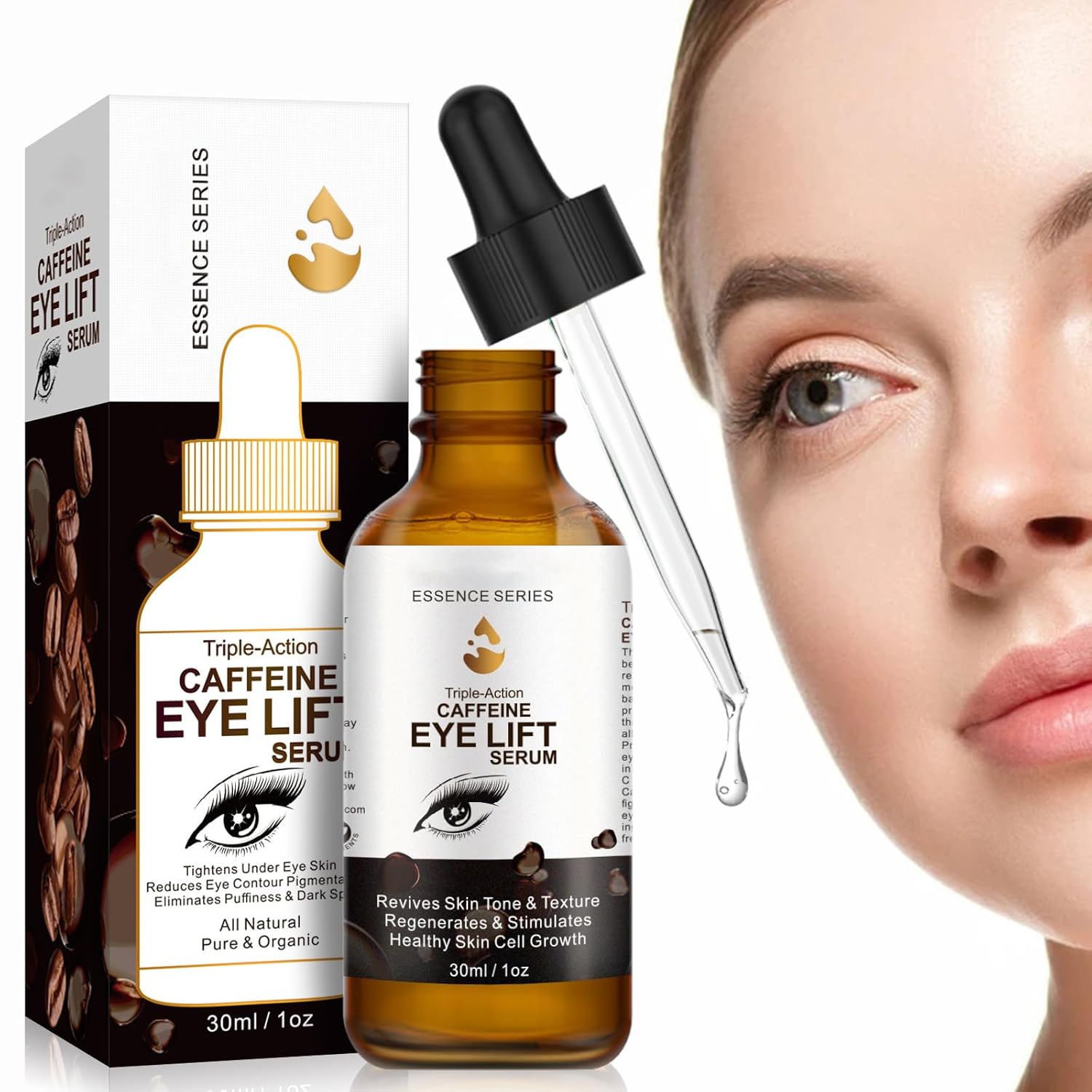 Suero de ojos con cafeína, antienvejecimiento para ojos y cara, suero de cafeína para levantar los ojos, reduce la hinchazón, las ojeras, las bolsas