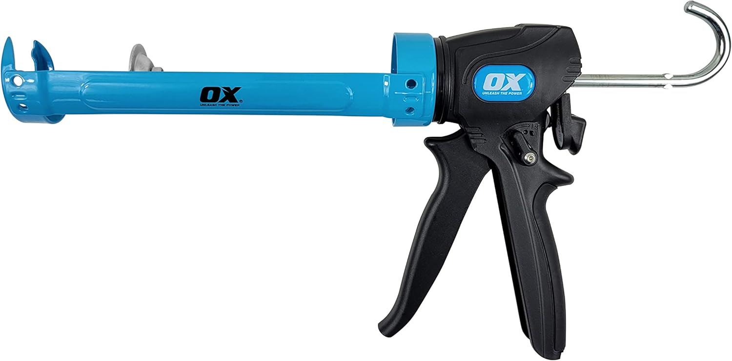 OX TOOLS Pistola de calafateo Pro Dual Thrust de 29 onzas con relación de empuje ajustable de 241 o 121  Para cartuchos o tubos selladores y