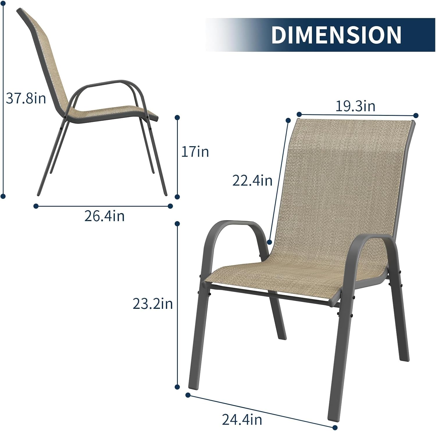 Amopatio Juego de 6 sillas de patio, sillas de comedor apilables para todo tipo de clima, transpirables, cómodas, transpirables, muebles de jardín