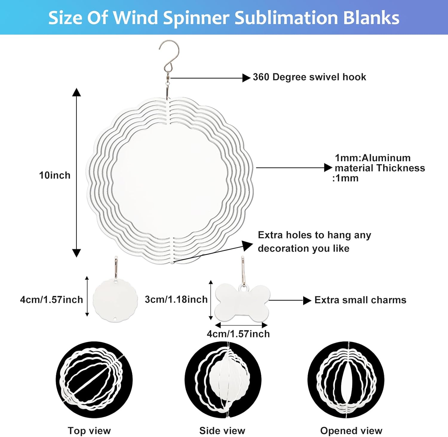 Paquete de 6 hilanderos de viento de sublimación, molinillos de viento de metal de aluminio 3D de 10 pulgadas con 6 pequeños productos de