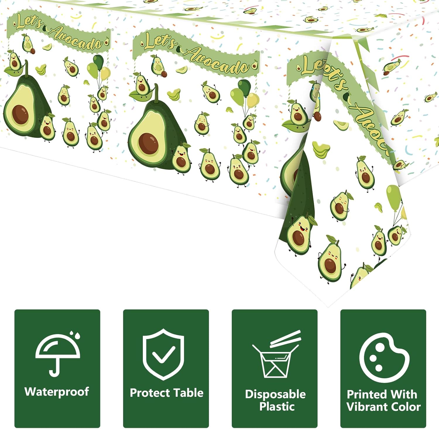 4 manteles de plástico con patrón de aguacate, 51.2 in x 86.6 in, mantel de plástico desechable para fiesta de cumpleaños de niños, baby shower