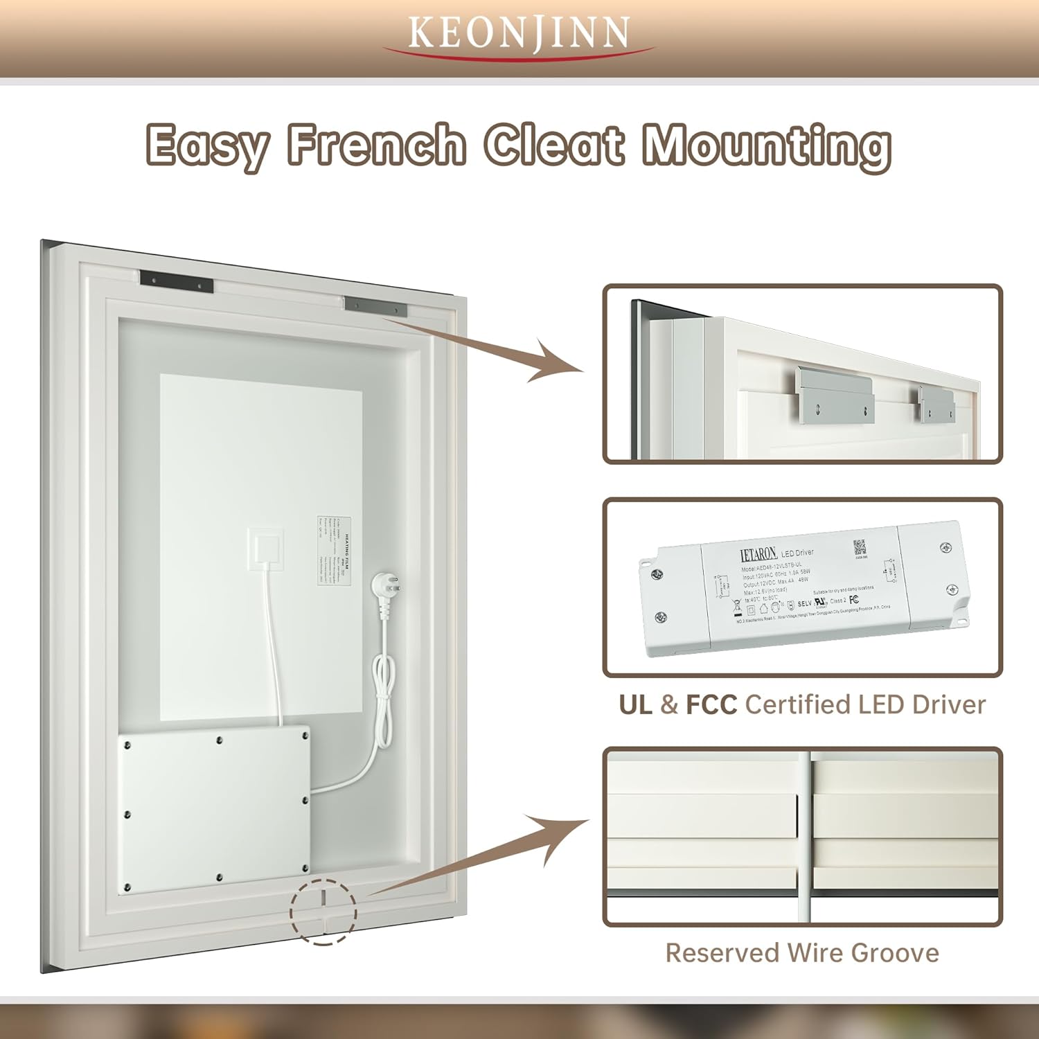 Keonjinn Espejo de baño LED de 24 x 32 pulgadas con luz frontal y retroiluminada, 3 colores de temperatura y espejo de tocador regulable con luces,