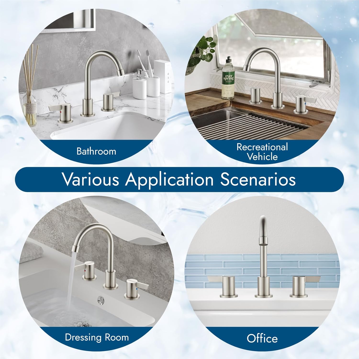 Grifos de baño para fregadero de 3 agujeros de 8 pulgadas, grifo de baño generalizado de níquel cepillado, grifo de tocador de lavabo montado en la