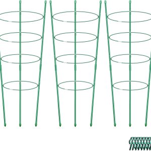Alliico Jaulas de soporte para plantas trepadoras, jaula de tomate con estacas de soporte y anillos de soporte estables, paquete de 3 con 12 clips Alliico Jaulas de soporte para plantas trepadoras, jaula de tomate con estacas de soporte y anillos de soporte estables, paquete de 3 con 12 clips