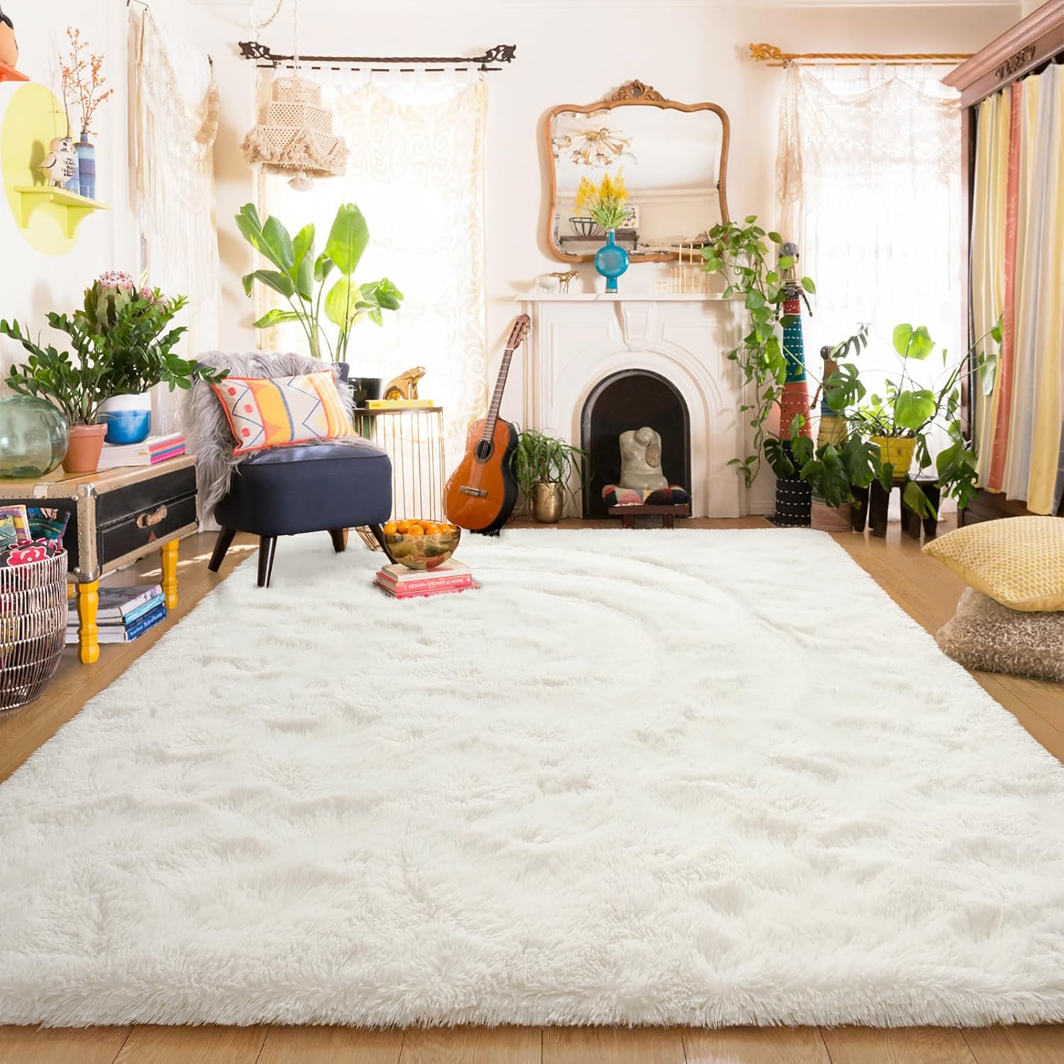 Amearea Alfombra suave y esponjosa de alta calidad, moderna, de 6 x 9 pies, alfombras peludas para dormitorio, sala de estar, decoración de