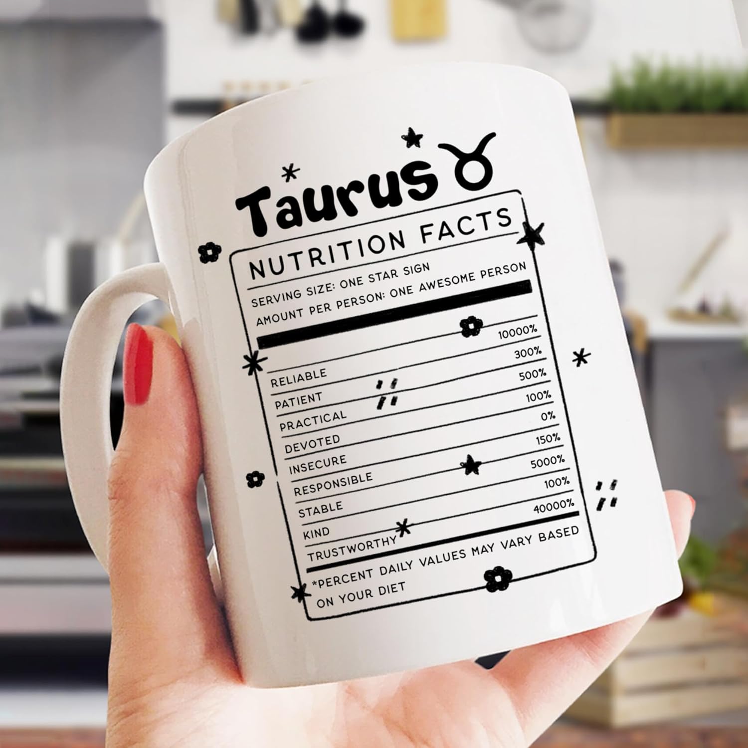 Gossby Taza de café Taurus Nutrition Fact  Regalo del signo del zodiaco para mujeres, cumpleaños, regalo de astrología de Navidad para mujeres,