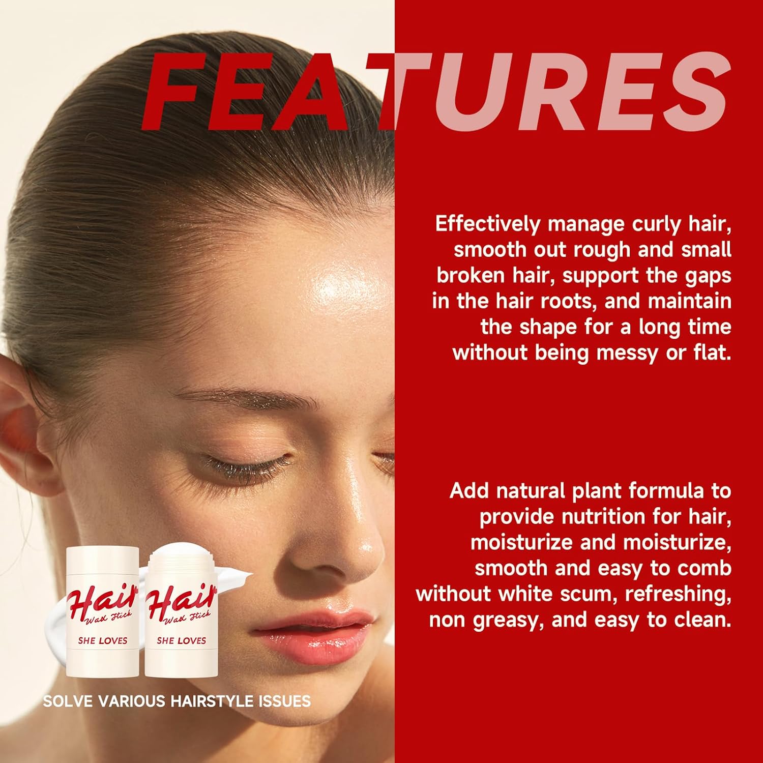 Palo de cera para el cabello para mujeres y hombres, no graso, de larga duración, cuidado rápido, Flyaways, gel de peinado para hacer el cabello,