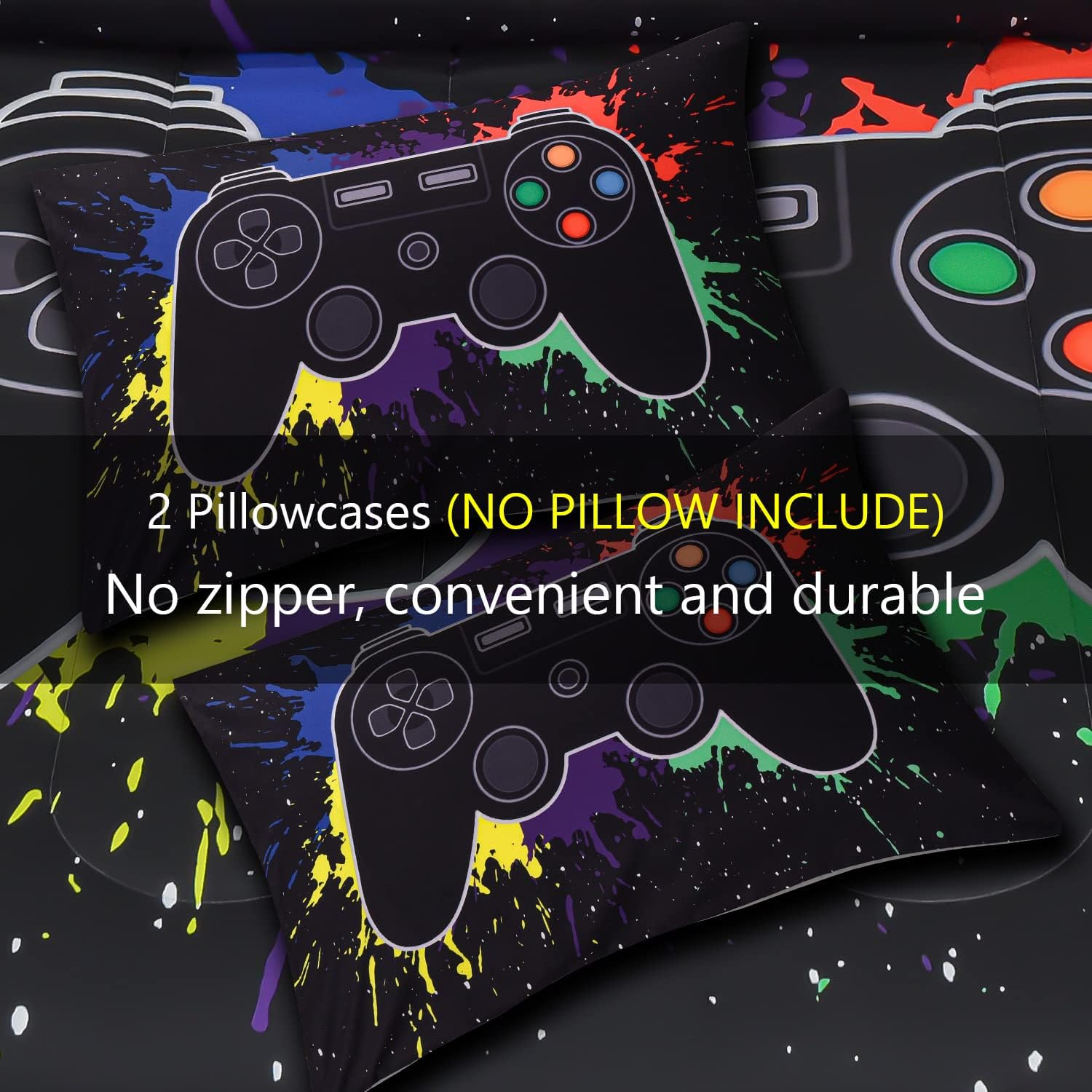Keyroal Juego de edredón de 6 piezas con sábanas para niños, niñas, niños y adolescentes, ropa de cama con temática de juegos de grafiti colorido en