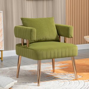 Sillón moderno y decorativo, cómodo sillón tapizado de terciopelo con almohada, respaldo abierto con patas doradas, sillón de lectura para sala de Sillón moderno y decorativo, cómodo sillón tapizado de terciopelo con almohada, respaldo abierto con patas doradas, sillón de lectura para sala de