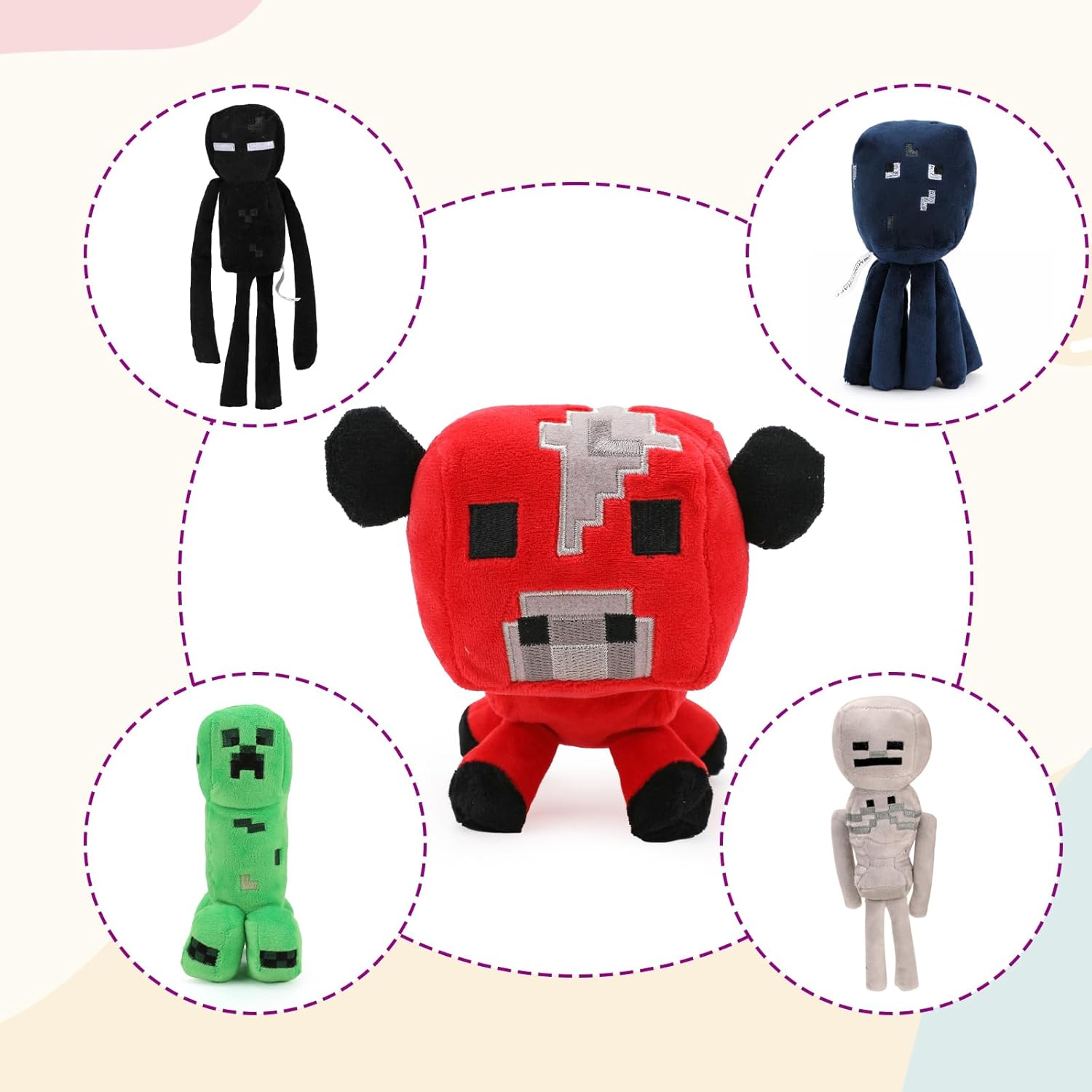 10 juguetes de peluche de enredadera, cerdo bebé, Mooshroom de bebé, gólem de nieve, murciélago, oveja, Enderman, tirador de esqueletos, araña,